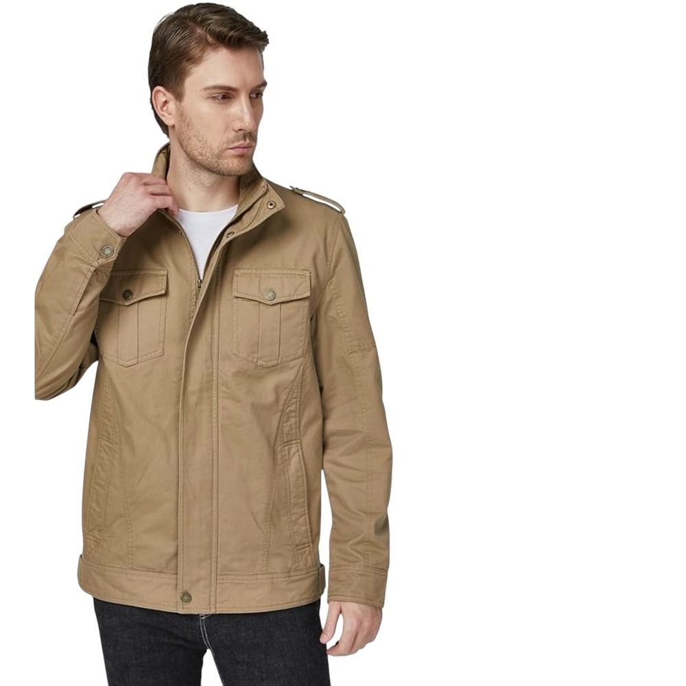 WenVen Utility Military Field Dapper Rugged Washed Twill Cotton Jacket XL Brown